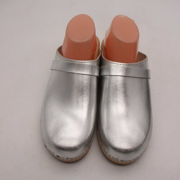 Lotta's From Stockholm Women's Size EU 42 Swedish Silver Clogs Wood - Picture 2 of 12